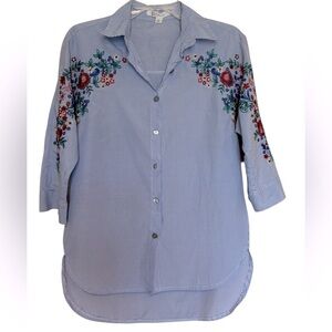 NYLON APPAREL women's embroidered striped button up blouse in blue